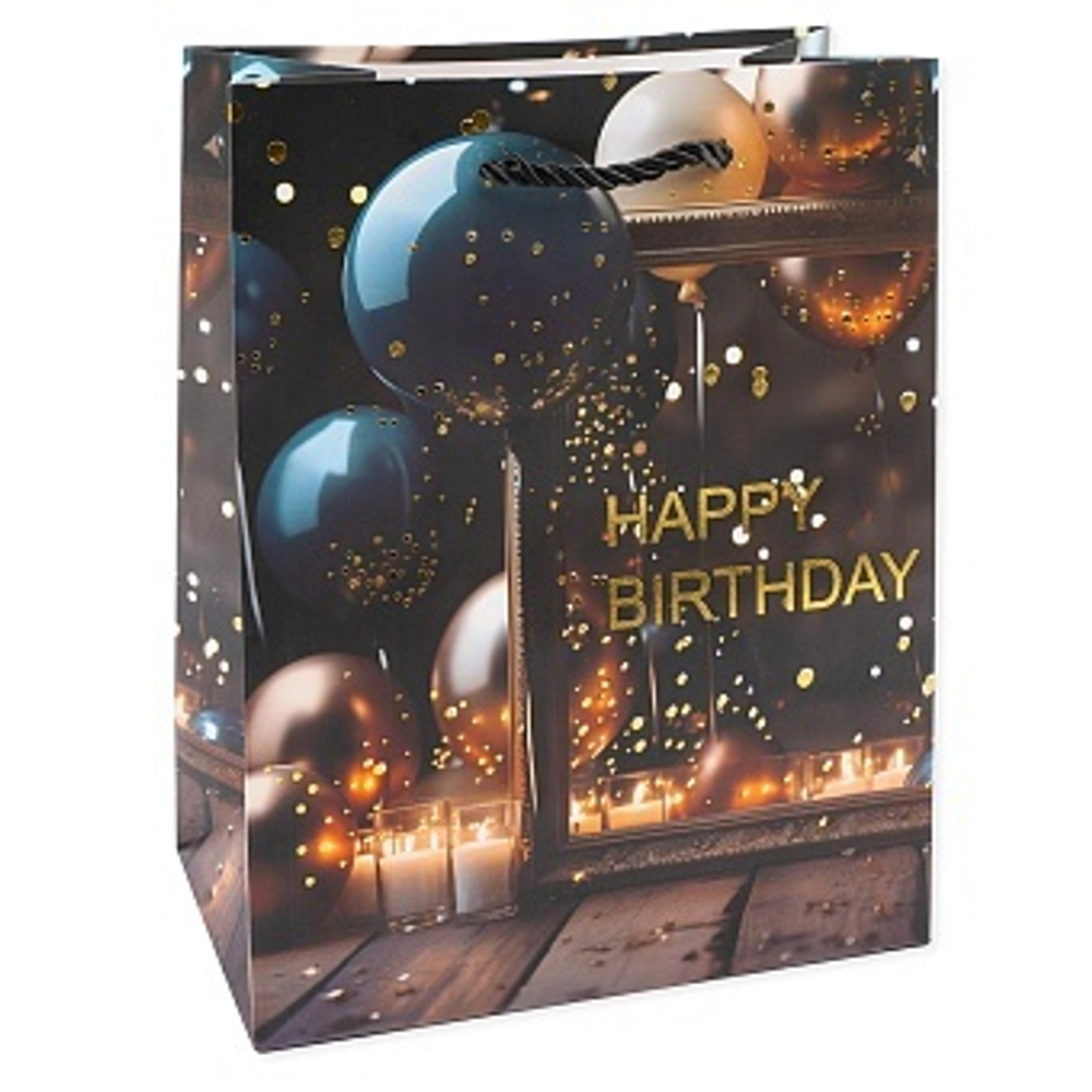 Пакет подарочный, Фееричный день рождения, Дизайн №1, Металлик, 41,5*30*12 см.