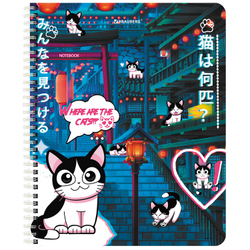 Тетрадь А5 80 л. BRAUBERG, гребень, клетка, обложка картон, "Anime Cats" (микс в спайке), 404415