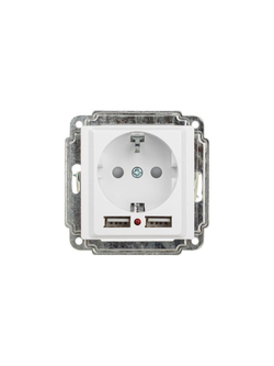 Розетка 1-м СП Accent 6-410-01 16А IP20 250В P+E Schuko защ. шторки + 2хUSB бел. Intro Б0063689