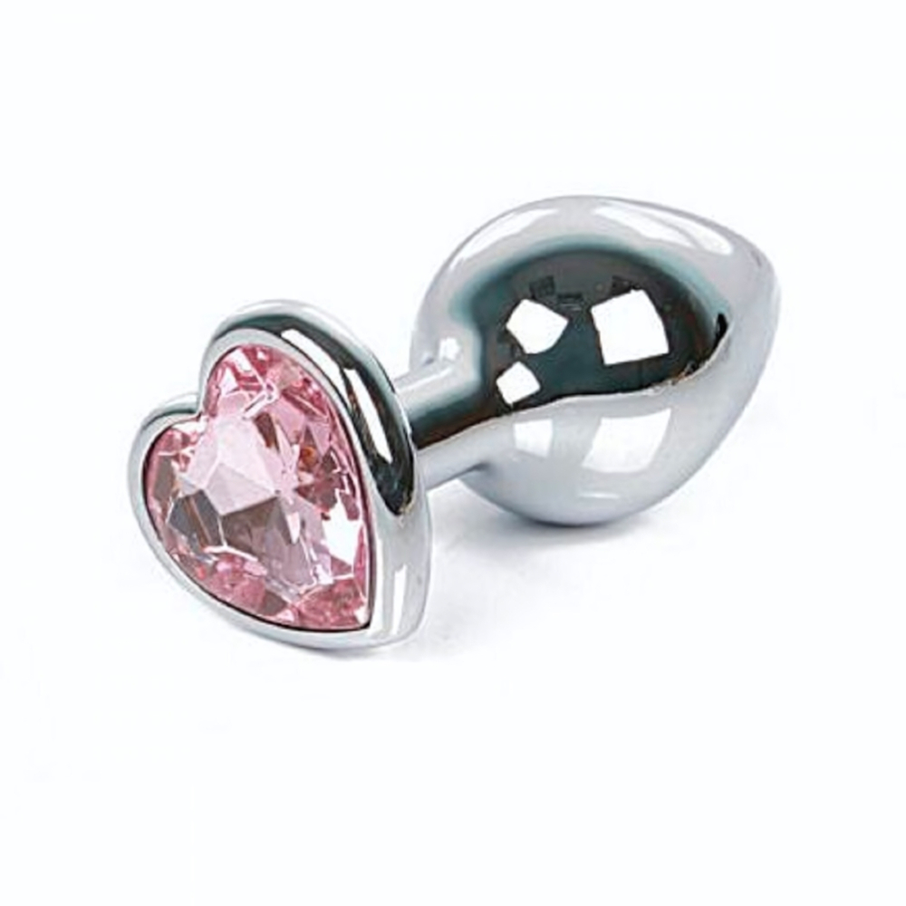 Анальная втулка с кристаллом сердце Large розовый 9 см