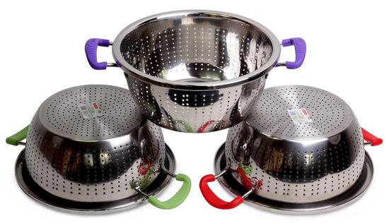 Дуршлаг 26 см. из нержавеющей стали Kamille KM 4359 с двумя силиконовыми ручками