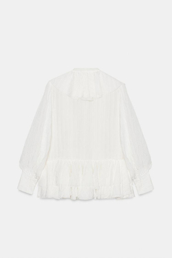 ZARA РУБАШКА С ВОЛАНАМИ ZW COLLECTION, БЕЛЫЙ