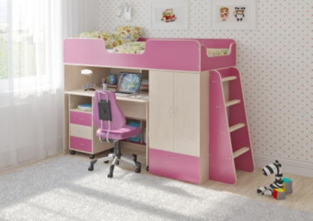 Кровать-чердак КарИВи Легенда 3.13  Дуб Молочный Розовый