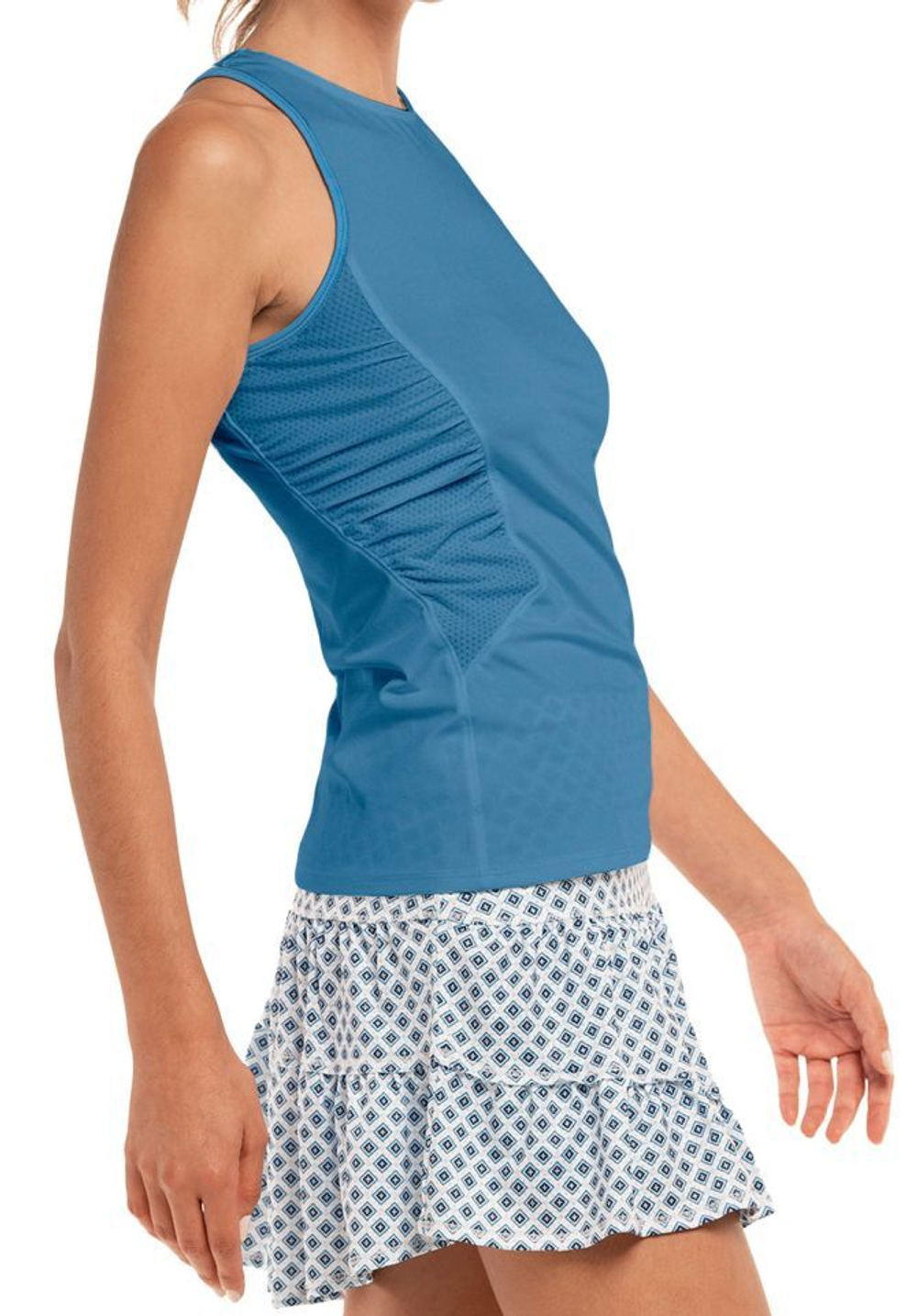 Женский топ теннисный Lucky in Love Playing In параdise In A Ruche Tank - aegean blue
