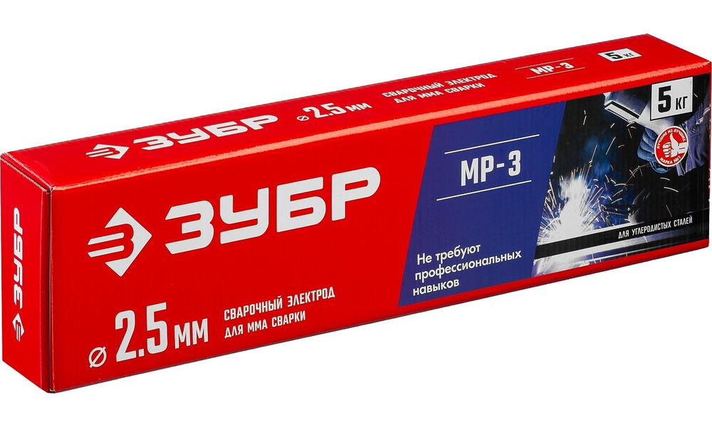 ЗУБР Д 2.5 х 350 мм, 5 кг в коробке, МР-3 рутиловый, электрод сварочный (40015-2.5)