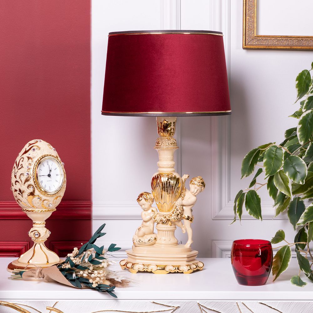Настольная лампа Путти Айвори с абажуром Тюссо Конфети Рубивайн
