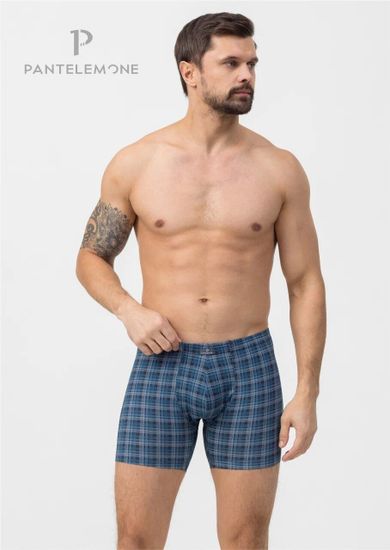 Трусы мужские боксеры удлинённые Pantelemone PMHL-1445, клетка темно-синяя