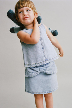 ZARA ДЖИНСОВАЯ ЮБКА С БАНТОМ, ВЫЦВЕТШИЙ СИНИЙ