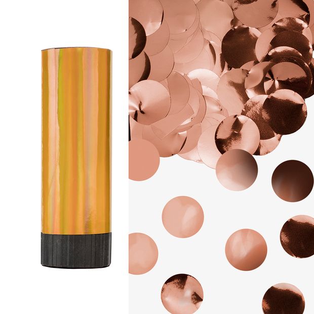 Хлопушка пружинная (4/10 см), Круги фольга, Розовое Золото, Лазерная голография, 1 шт.