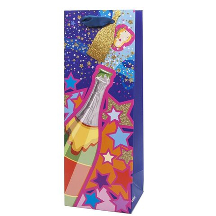 Пакет подарочный для вина, Фейерверк Шампанского, с блестками, 12*34*10 см, 1 шт.
