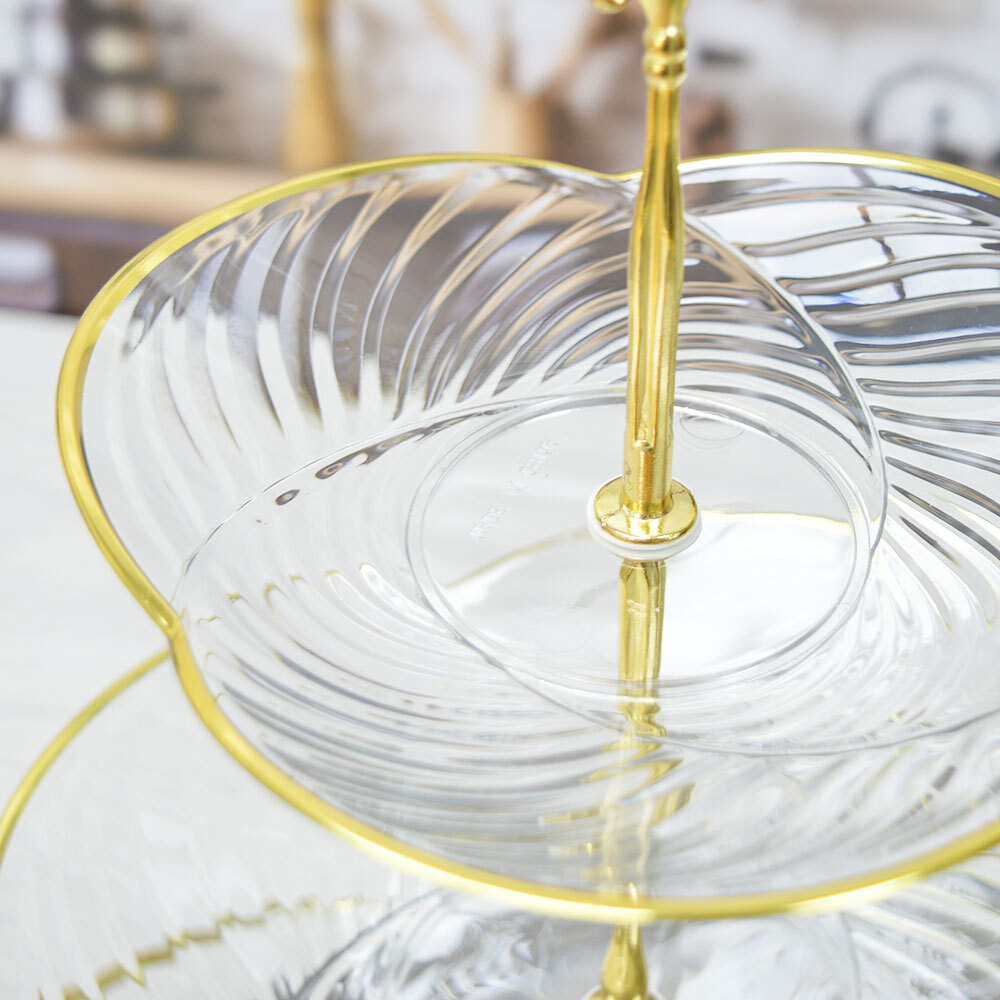 Фруктовница 3-х ярусная 35*24см прозрачная с золотой каймой, PP