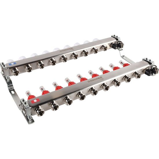 Коллектор Rommer 1"x3/4" на 9 контуров с расходомерами и запорными клапанами RMS-1201-000009