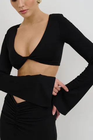 Лонгслив с рукавами клеш из вискозы черного цвета