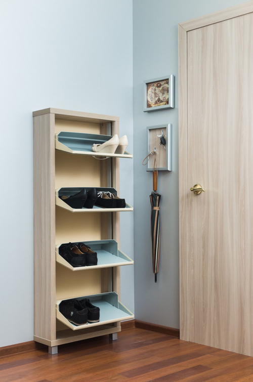 Обувница в прихожую компактная для обуви Люкс 4 капучино стекло ясень шимо