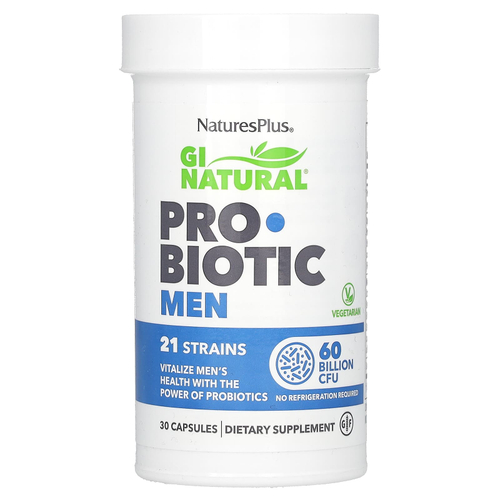 NaturesPlus, GI Natural, пробиотик для мужчин, 60 млрд КОЕ, 30 капсул