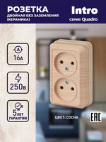 Розетка Intro Quadro 2-203-11 двойная без заземления 2х2P 16А-250В IP20 открытой установки сосна