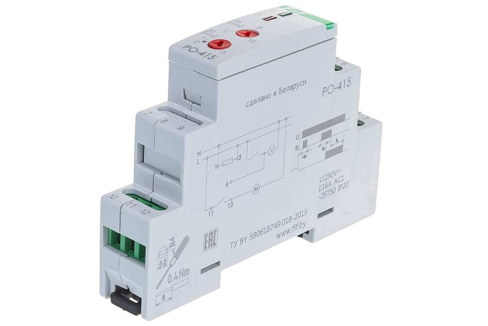 Реле времени для управления вентиляцией  PO-415 16А 230В 1 перекл. IP20 задержка выключ./управ. контактом