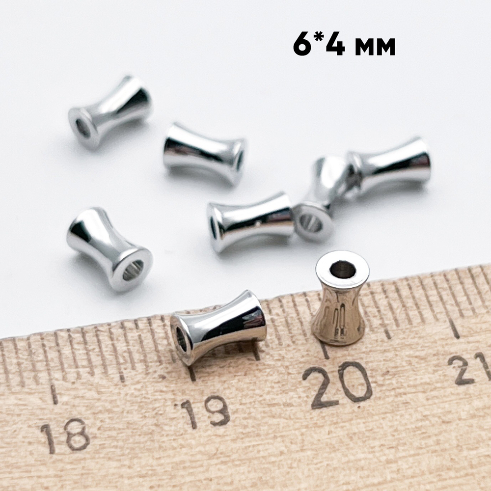 Бусина, цвет серебро (родий), размер 6*4 мм, цена за 1 шт