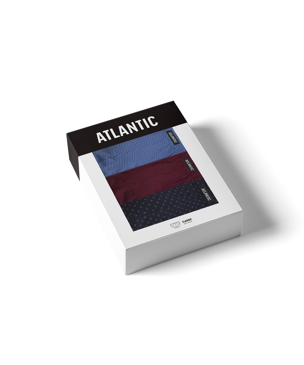 Мужские трусы слипы классика Atlantic, набор 3 шт., хлопок, голубые + темно-синие + каберне, 3MP-179