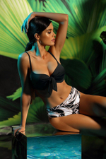 Раздельный купальник: лиф и трусики с принтом в виде нитей жемчуга (Размер: 75H/38) (Цвет: черный с белым)