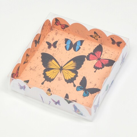 Коробка для кондитерских изделий с PVC крышкой «Акварельные бабочки», 12*12*3 см