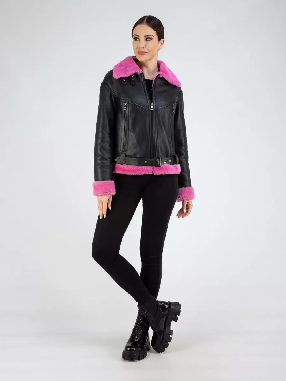 Дубленка зимняя натуральная короткая пилот авиатор