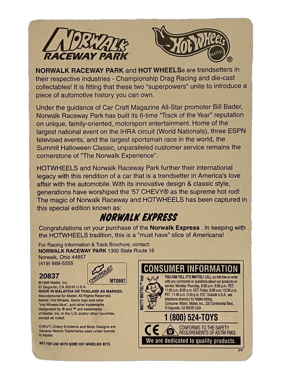 Hot Wheels Norwalk Raceway Park '57 Chevy (1998)