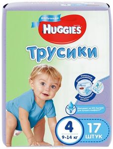 ПОДГУЗНИКИ HUGGIES ТРУСИКИ 4 ДЛЯ МАЛЬЧИКОВ 9-14КГ 17ШТ