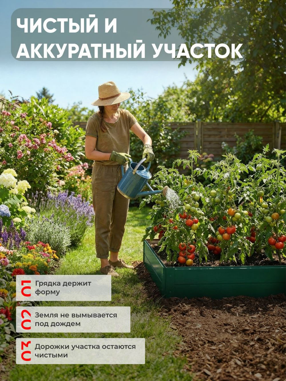 Грядка Ивановская 1х1 метра, борт 20см Зеленый (RAL 6005), (сборка: саморезы)