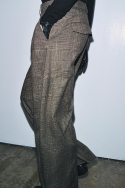 ZARA БРЮКИ BALLOON В КЛЕТКУ С ШЕРСТЬЮ ZW COLLECTION, КОРИЧНЕВЫЙ МЕЛАНЖ