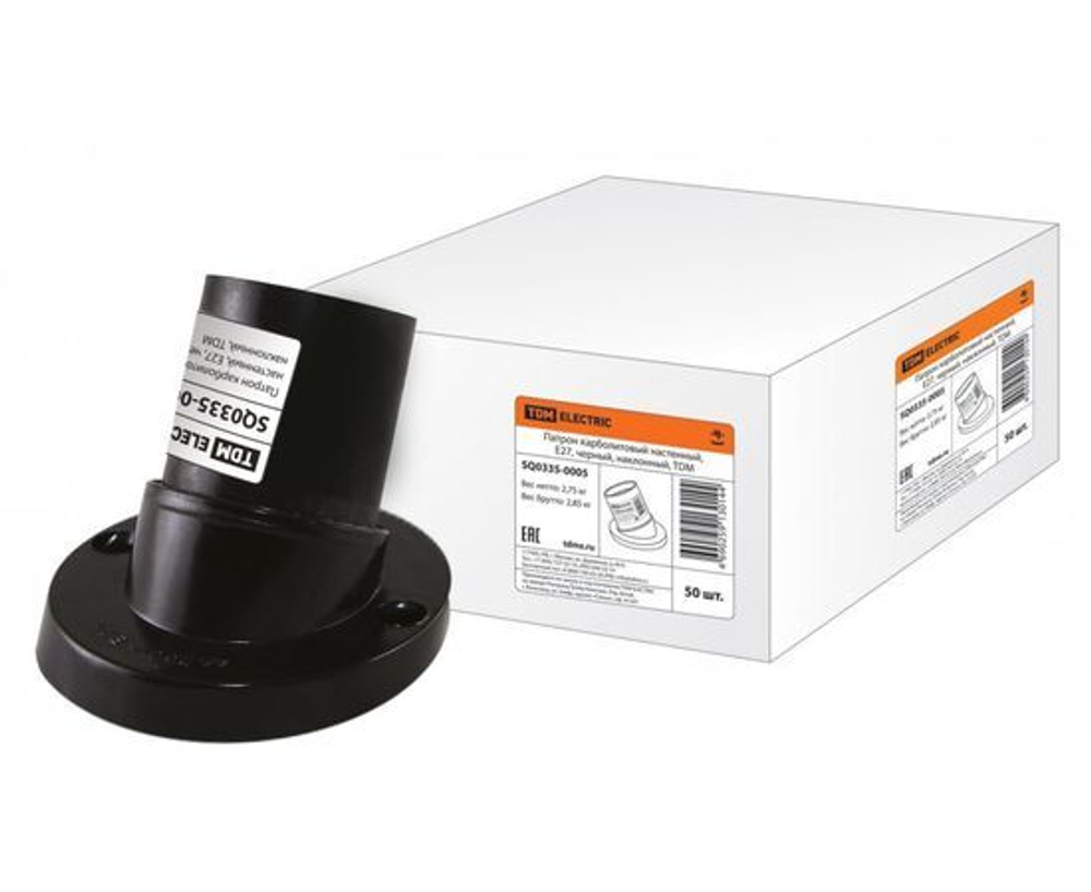 Патрон для лампы TDM Electric / ТДМ Электрик настенный наклонный, карболит черный, Е27, SQ0335-0015 / электрооборудование (комплект из 4 шт)