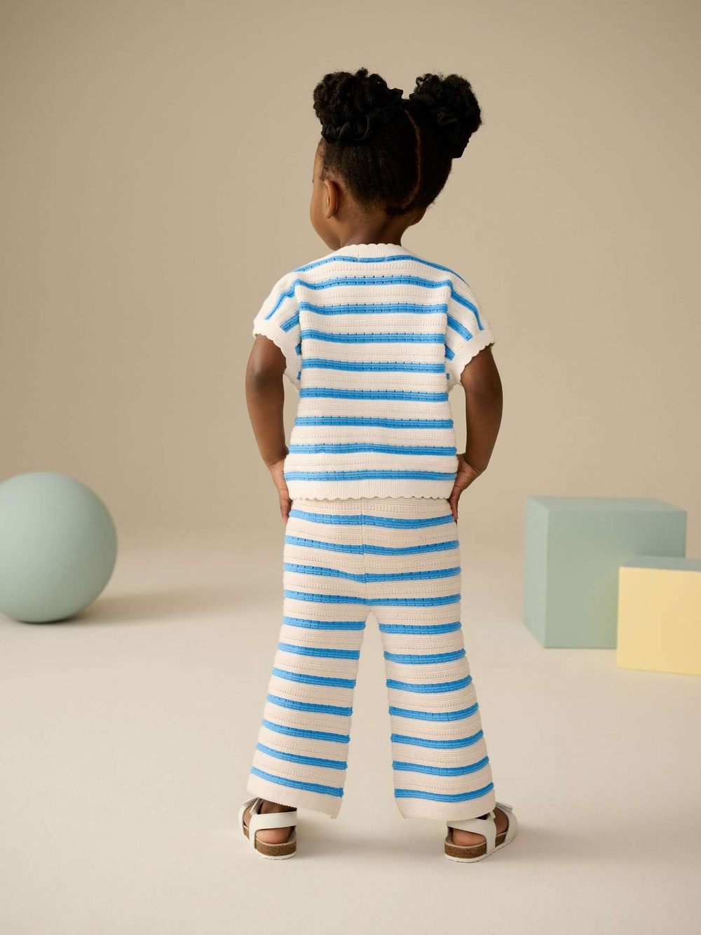 Кардиган с коротким рукавом и брюки в комплекте для девочки Next E25-144, Молочный, Голубой