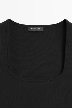 Massimo Dutti Топ из хлопка с квадратным вырезом, черный