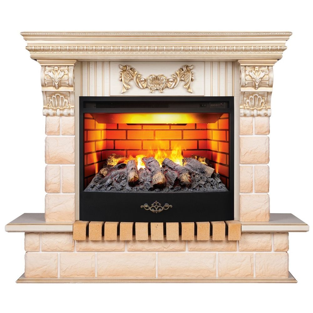 Электрокамин RealFlame Gracia 24/25,5 WT белый дуб с золотой патиной с очагом 3D Firestar 25,5