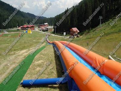 Водная горка с надувным дном, на подкачке ТУРБО "Резвость" с бассейном, 100*2*0.5 м.