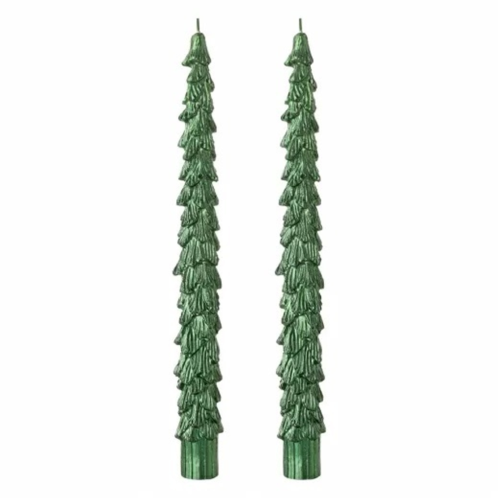 Набор из двух свечей зеленого цвета из коллекции New Year Essential, 25 см