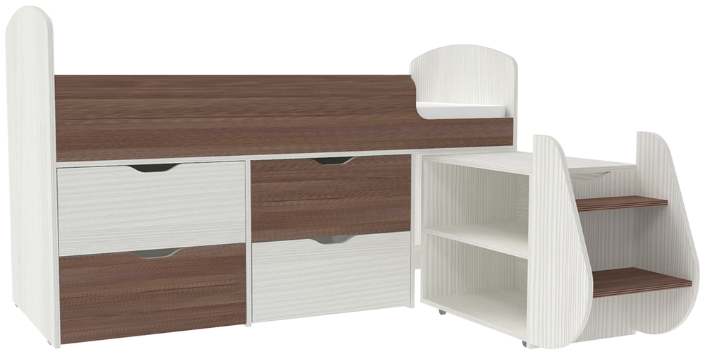 Кровать-чердак КарИВи Малыш 7 Белое Дерево Бодего Темный