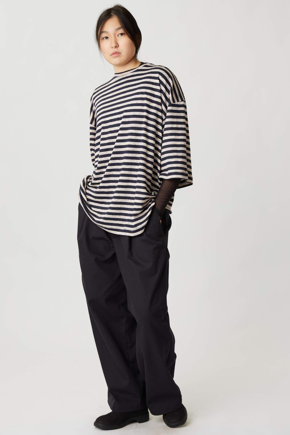 Огромная футболка в полоску "меланж"