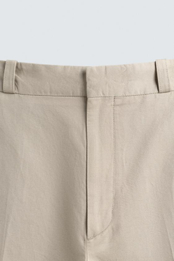 ZARA ПРЯМЫЕ БРЮКИ ЧИНОС ИЗ ХЛОПКА И ЛЬНА, БЕЖЕВЫЙ МЕЛАНЖ