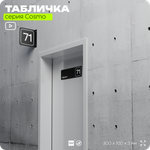 Табличка с номером кабинета "Кабинет №71", для офиса, 30 х 10 см, серия COSMO, черная, Айдентика Технолоджи