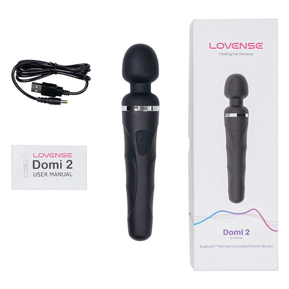 Черный вибратор-wand 23,3см с управлением через приложение Lovense Domi 2 Smart Massaging Vibrator Black