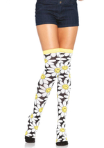 Весёлые чулки в ромашку Leg Avenue (Размер: S-M-L) (Цвет: черный с белым)