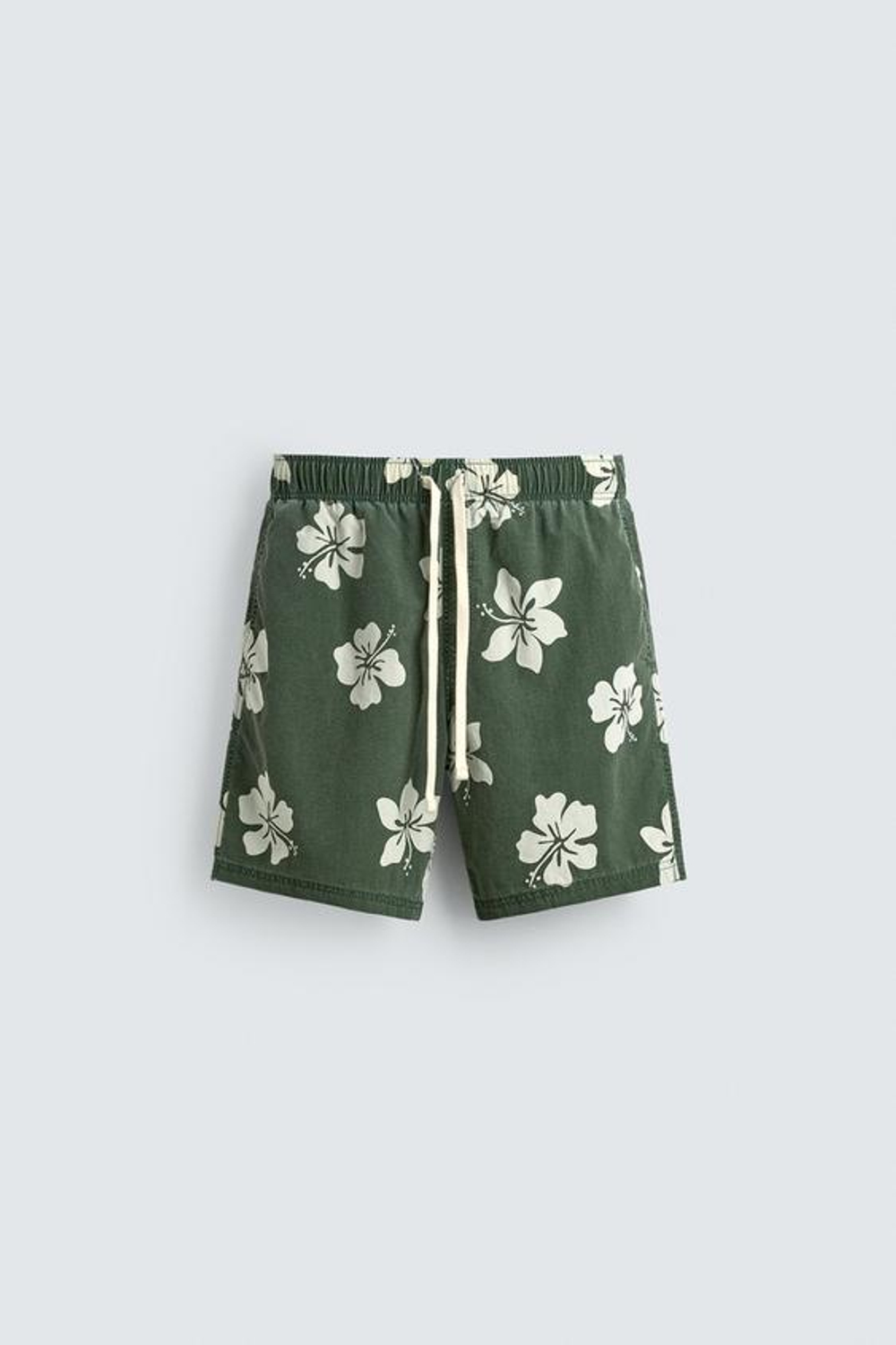 ZARA ДЛИННЫЕ ПЛАВКИ С ПРИНТОМ ГИБИСКУСА, БИЛЬЯРДНЫЙ ЗЕЛЕНЫЙ