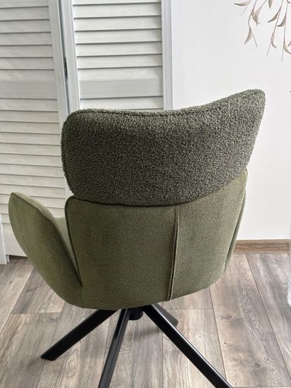 Стул TRIS 360 град. поворот с возвратом, Davis Nowo 37 зеленый, букле/ Point38 зелен / Черн