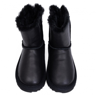 Ugg Kids Classic Short Zip Leather Black