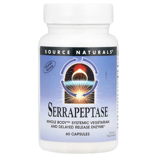 Source Naturals, Серрапептаза, 60 капсул (60 000 SPU в 1 капсуле)