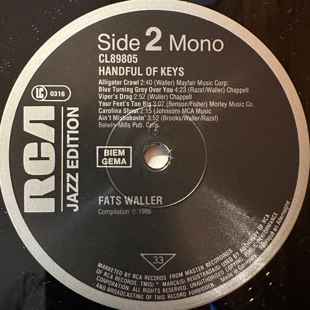 Fats Waller ‎– Handful Of Keys (Германия 1986г.)