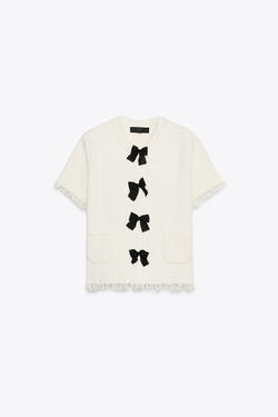 ZARA КАРДИГАН С ЗАВЯЗКАМИ И НЕОБРАБОТАННЫМИ КРОМКАМИ, ЭКРЮ