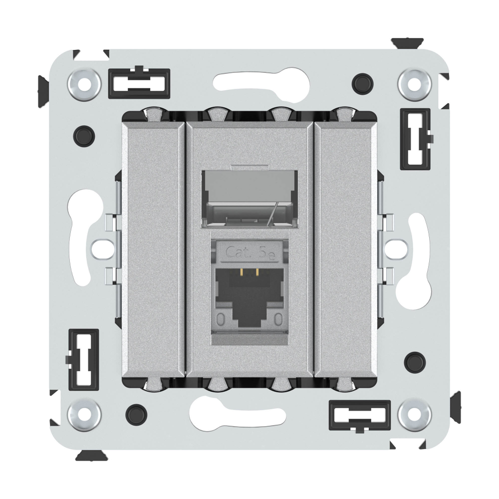 Компьютерная розетка RJ-45 в стену, кат.5e одинарная экранированная, "Avanti","Закаленная сталь"