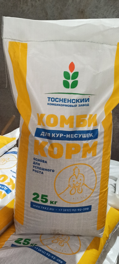 Комбикорм для кур-несушек 
ПК-1 от 5,5 месяцев и старше , 
мешок 25 кг 
,, Тосненский КХП "